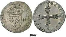 1647 FRANCIA. 1590. Carlos X. París. Quart d écu. (D. 1177). 9,67 g. MBC+. Est. 120.