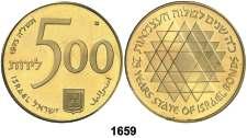 500 lirot. (Fr. 13). 19,99 g. AU. 25º Aniversario del programa Bonos de Israel. Proof. Est. 650.