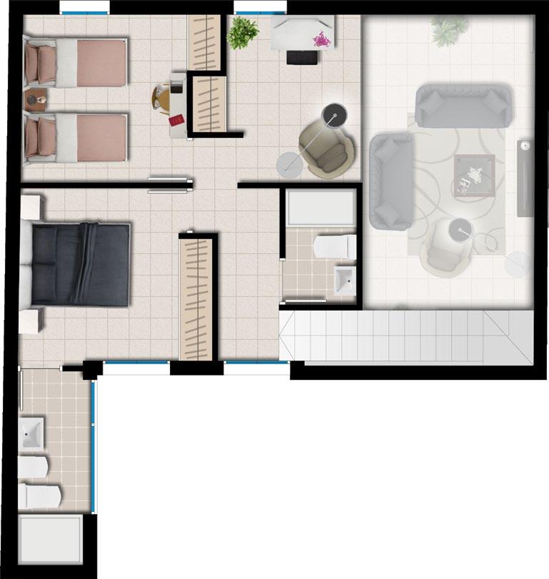 Vivienda 3B P4ª dúplex pl. 4ª 4 dorm. 3 baños terraza dormitorio 3 despacho distribuidor Sup. Útil (vivienda)... 101,17 m 2 Sup. Construida (total vivienda)... 119,03 m 2 Sup.