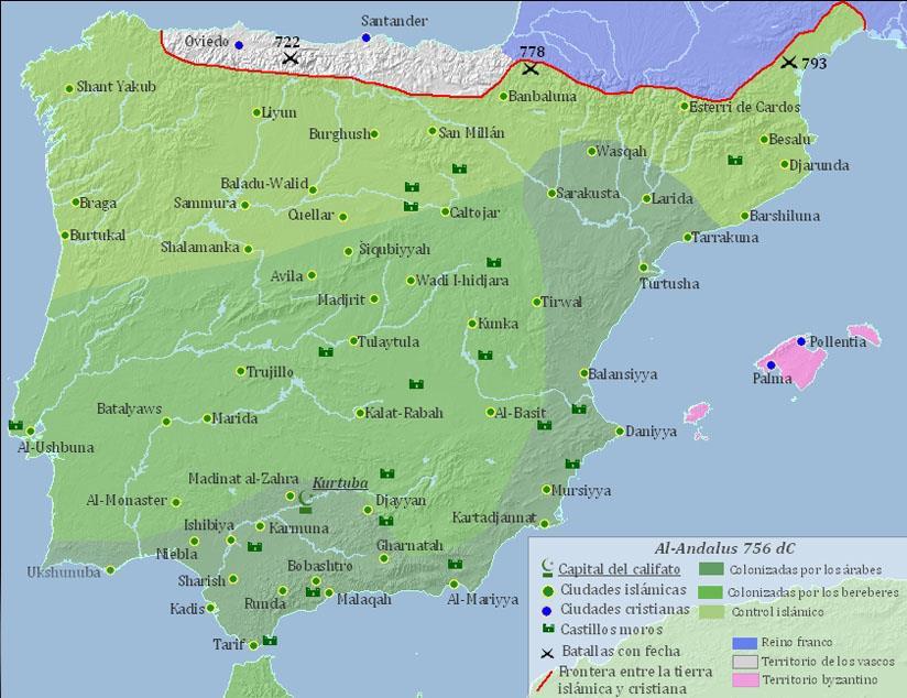 1. D on procedien els musulmans que van conquerir la península Ibèrica? 2. Completa aquest mapa i respon: - Acoloreix amb groc la zona cantabroasturiana.