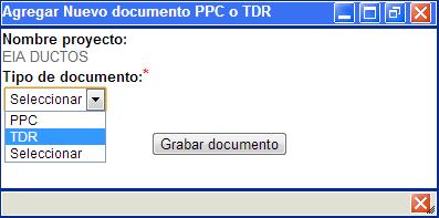 4.- Lista de documentos PPC y TdR. Para ver los documentos PPC y TdR presentados o en elaboración se debe de seleccionar un proyecto usando el mouse.