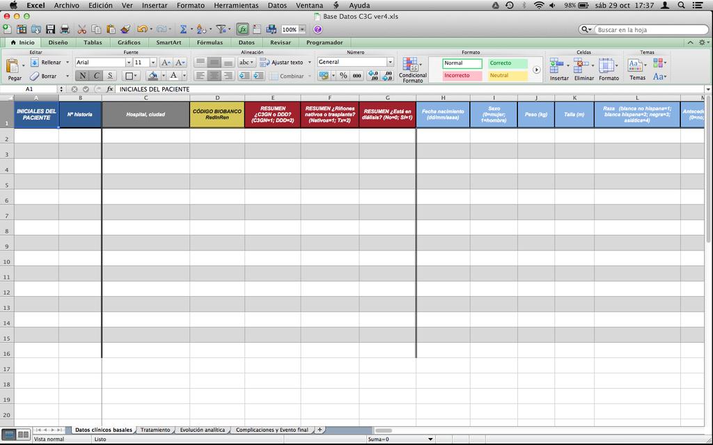 formato Excel y consta de cuatro hojas que se deben