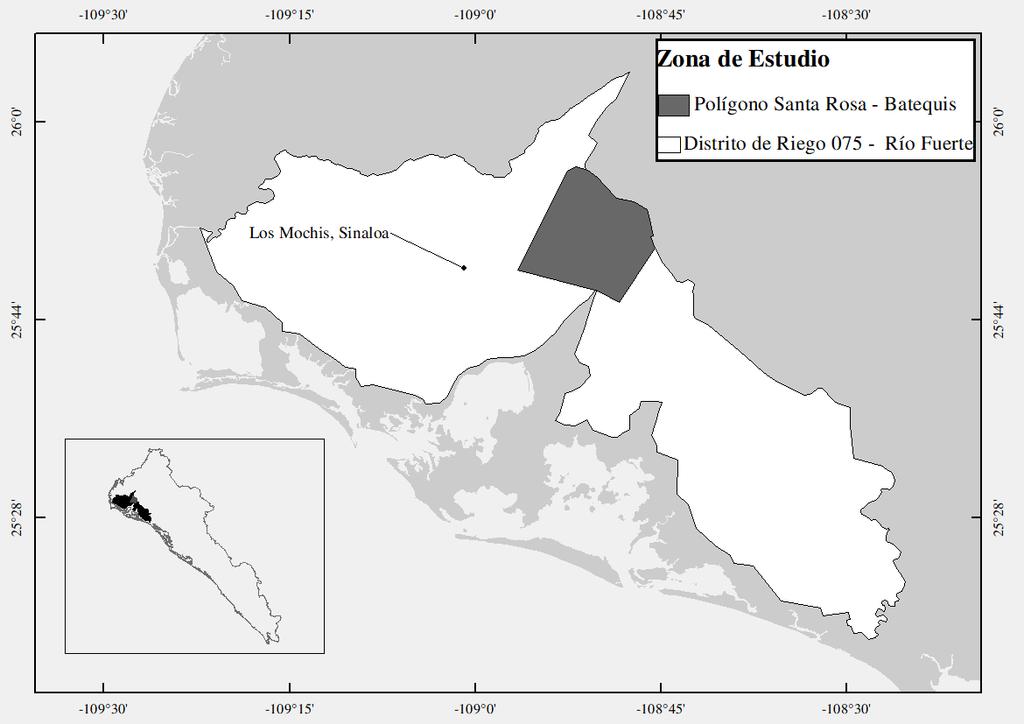 Materiales y métodos Ubicación Distrito de riego 075 - Río Fuerte Módulos: Santa Rosa y Batequis Extensión: 22,142 hectáreas.