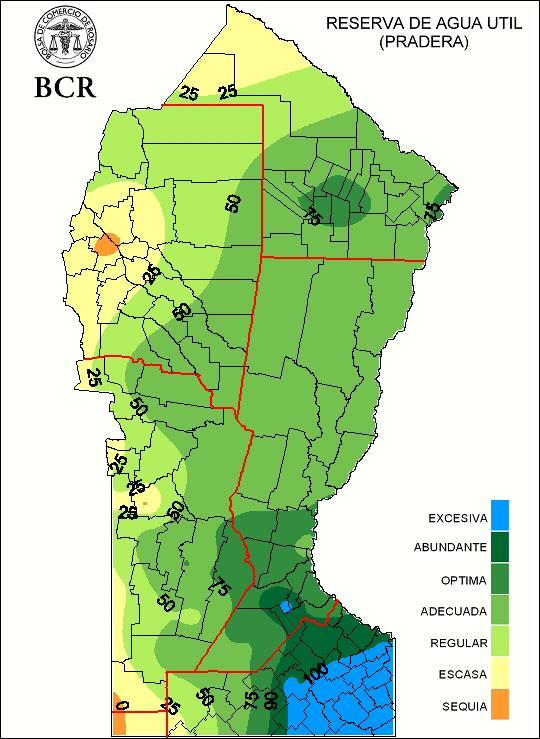 Las reservas hídricas en toda la región GEA se mantienen muy buenas, salvo sobre el norte de Buenos Aires, donde se volvieron a presentarse algunos excesos.