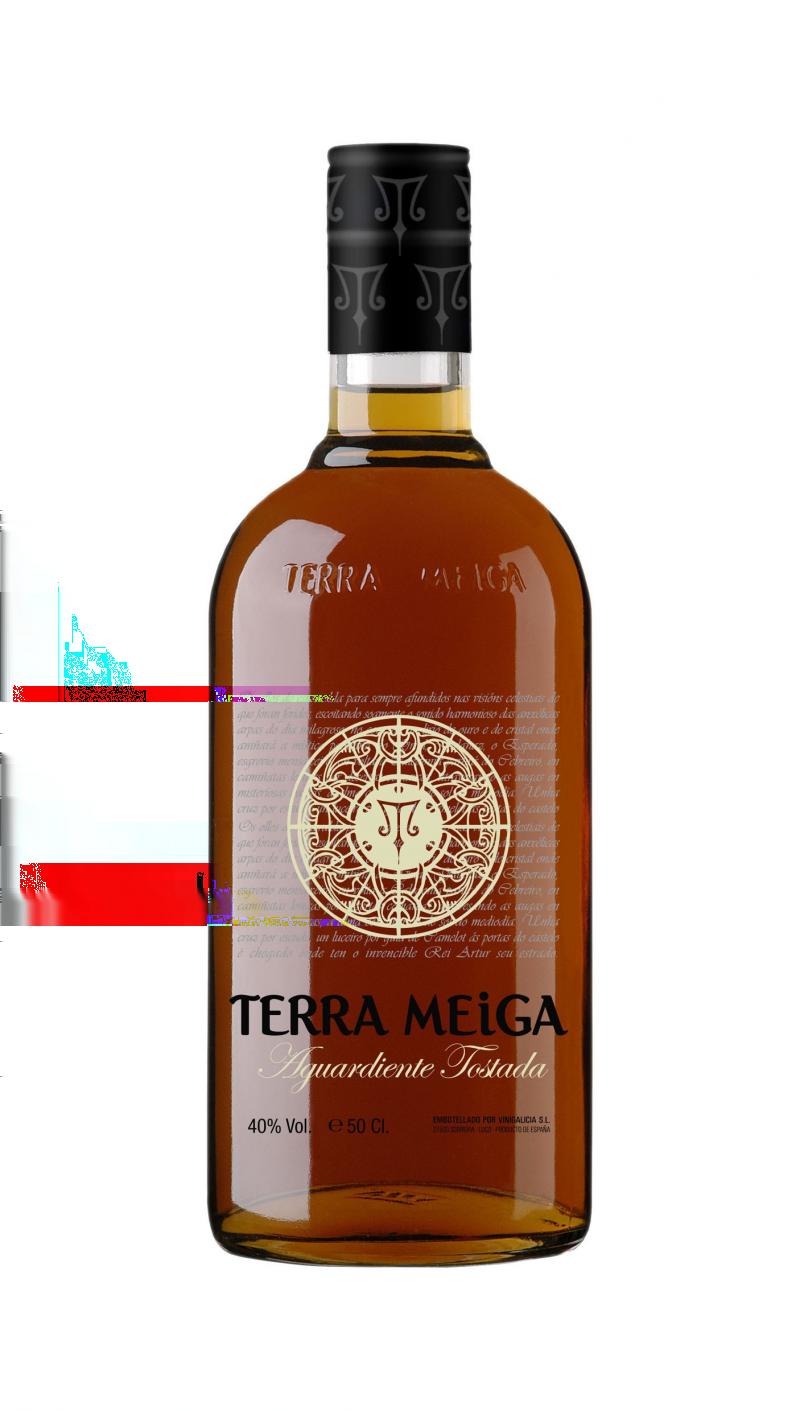 Orujo Aguardiente Tostada TERRA MEIGA Botella de 50 cl cilíndrica. Licores varios: blanco, café, hierbas, etc.