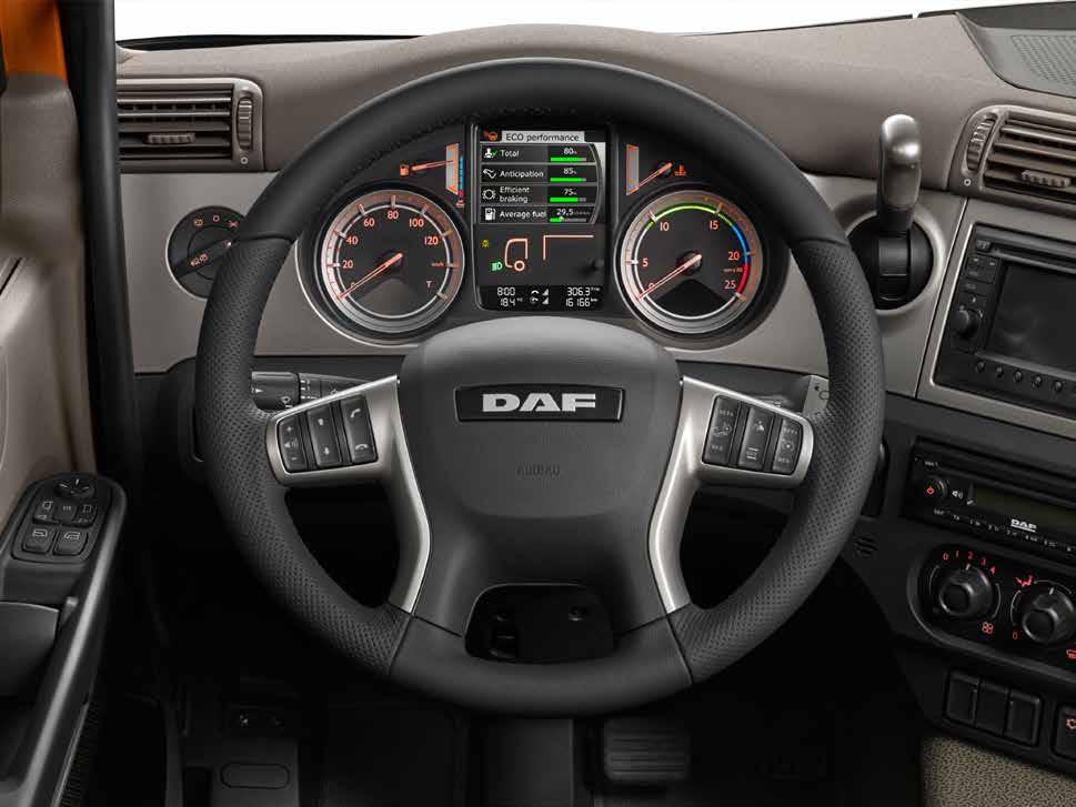 Las tres ranuras DIN permiten conectar la pantalla para cámara opcional o el sistema Truck Navigation Radio con radio/reproductor de CD, sistema de navegación para camiones y un conector USB.