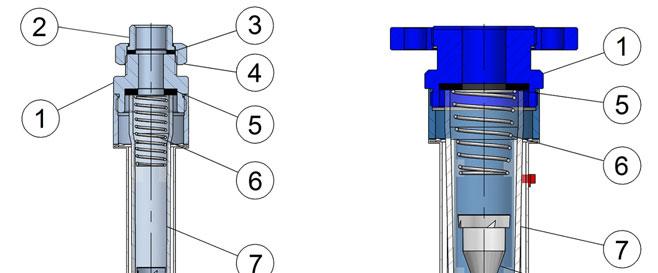 12 MANTENIMIENTO 12.1 Serie 6000 Para realizar el mantenimiento, es necesario desmontar algunas partes del caudalímetro. La numeración a la que se hace referencia corresponde a las figuras. 12.1.1 Modelo con flotador no guiado Si la conexión es roscada, desenroscar la tuerca de unión (4) y quitar el enlace (2) y la junta (3).