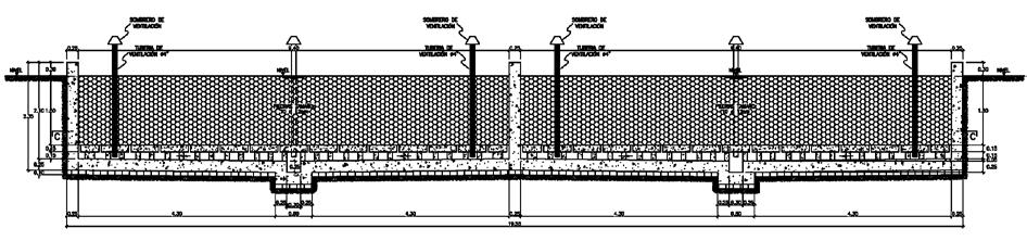 Ilustración 2: Sección transversal. 2.2 ACCIONES Y COMBINACIONES DE CARGA Para el filtro percolador habrá que tener en cuenta el peso propio, empuje de tierras interior y exterior y sismo.