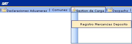 3.3 El sistema muestra menú de aplicaciones de Aduana y el usuario ingresa al menú Gestión de la carga > Registro