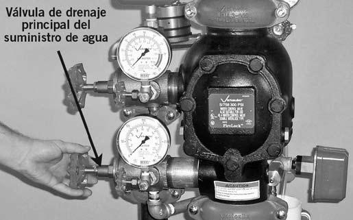 8. Cierre lentamente la válvula principal de drenaje de suministro de agua. 9. Tome nota de la presión de agua estabilizada después de cerrar la válvula principal de drenaje de suministro de agua. 10.