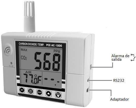 ALARMA Y SALIDA ALARMA El medidor emite una alarma visible y audible para avisar cuando la concentración de CO2 excede el límite.