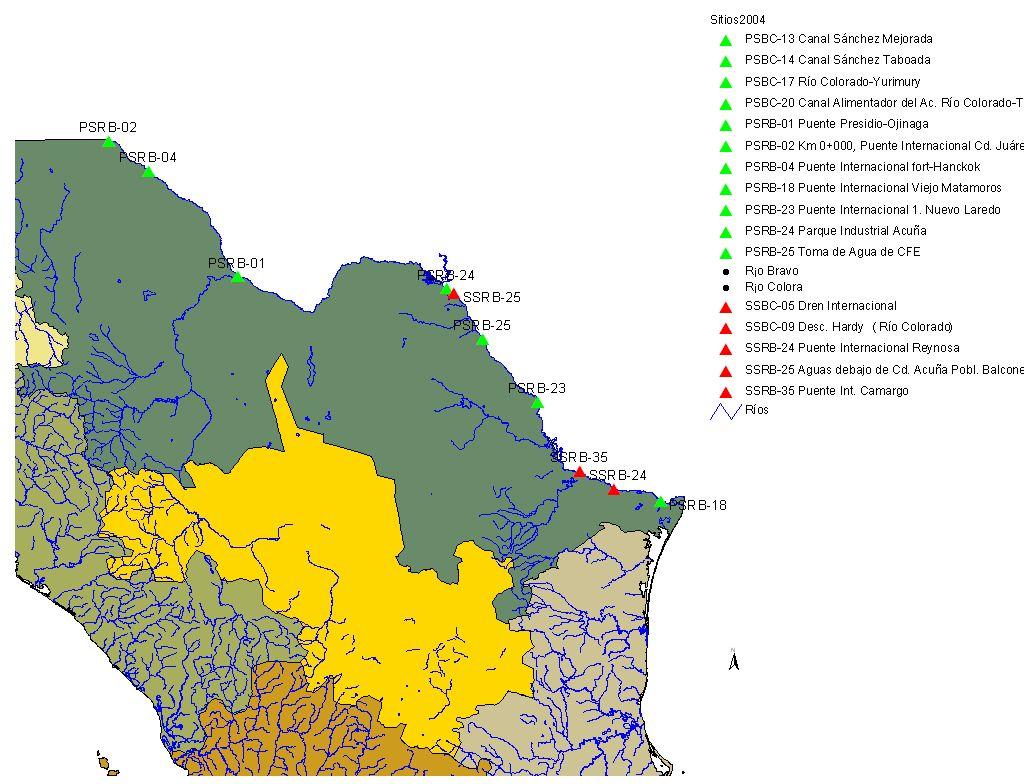 Mapa de los sitios de monitoreo en el río r o Bravo 2004 COMISIÓN NACIONAL DEL AGUA SUBDIRECCIÓN GENERAL TÉCNICA GERENCIA DE SANEAMIENTO Y CALIDAD DEL AGUA