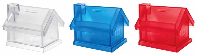 CÓD: N11 Alcancía "House" con forma de casa. En plástico frozen. Tamaño: 12.5 x 10 x 9.8 cm.