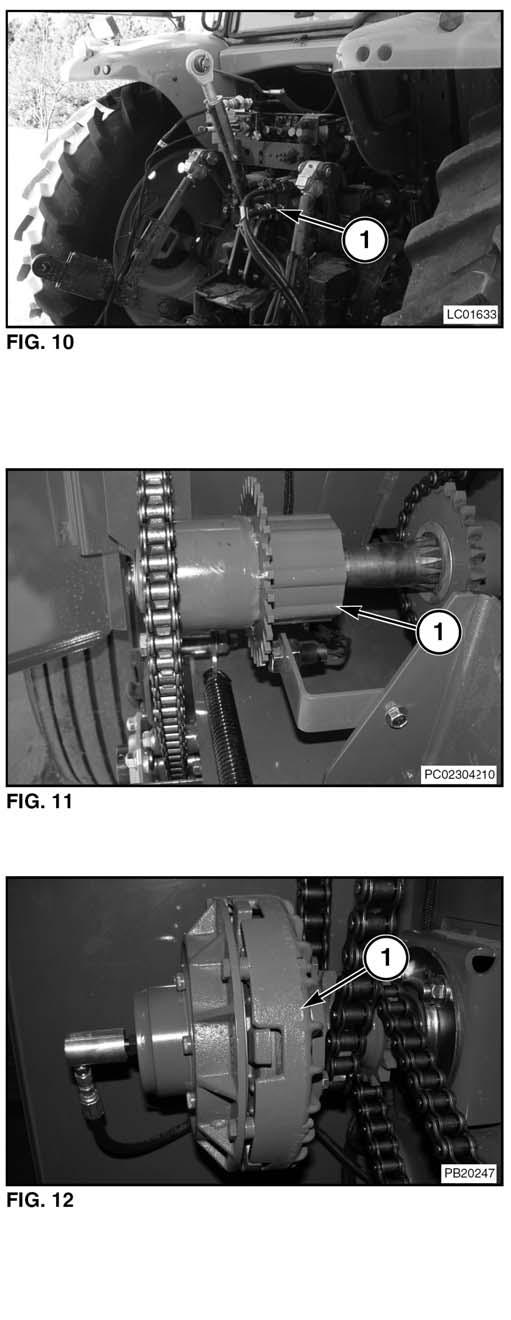 Fig. 10: máquinas con dependencia del hidráulico del tractor, utilizan como fuente hidráulica el sistema hidráulico (1) del mismo para operar las funciones de la enrrolladora.