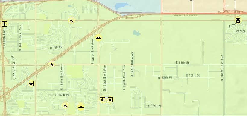 INCIDENTES EN EL ÁREA Autopista I-244 21 st St / Carr. 169-257 th E. Ave 1. En manzana con numeración 10100 de E. Admiral Blvd, 7 de enero del 2012.