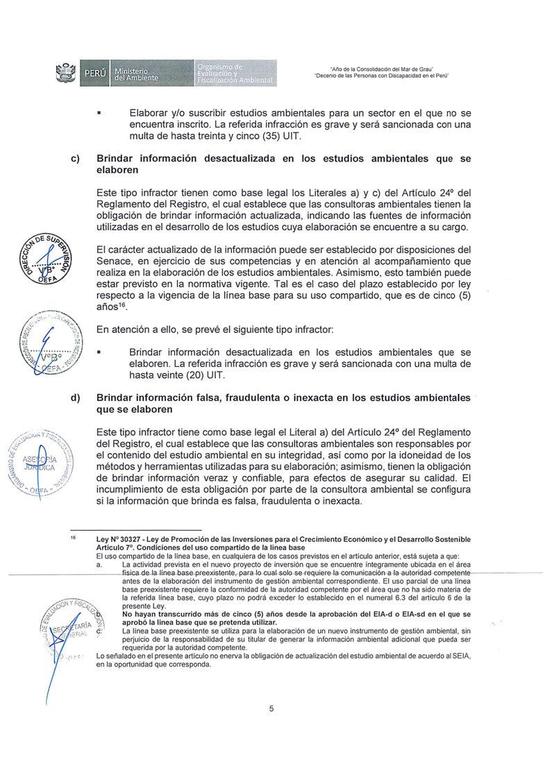 Ministerio del Ambiente wo ecenio de las Personas con Discapacidad en el Perú" Elaborar y/o suscribir estudios ambientales para un sector en el que no se encuentra inscrito.