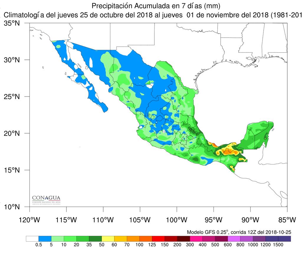 Precipitación y su anomalía registrada acumulada en lo que va de octubre del 2018 en mm