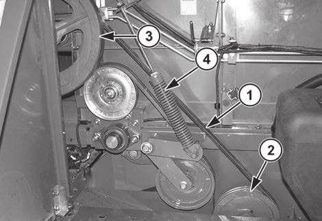 4.2.11 Correa de transmisión del elevador de granos limpios La correa de transmisión del elevador de granos limpios (1) impulsa el sinfín de granos limpios (2) y el elevador.