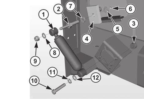 Para alternar los topes entre las dos posiciones, quite y guarde el tornillo que sujeta el amortiguador (1) en el prisionero del amortiguador (2) y la caja del alimentador (3).
