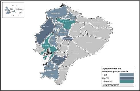 Total Emisores Inscritos a Nivel Nacional Por Provincia Emisor Provincia Azuay 9 Cotopaxi 3 El Oro 1 Esmeraldas