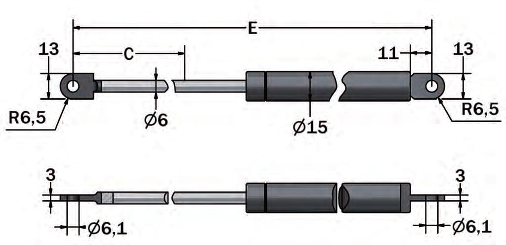 Amortiguador - tubo 6 mm Molle a gas - asta 6 mm 143 001 5 6 80 224 0,08 143 002 10 6 80 224 0,08 143 003 15 6 80 224 0,08 143