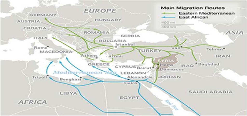 4 Vigilancia Epidemiológica Semana 33, Rutas migratorias Ruta mediterránea oriental: Por esta ruta los migrantes a traviesan Turquía para dirigirse a la Unión Europea, su flujo se ha visto