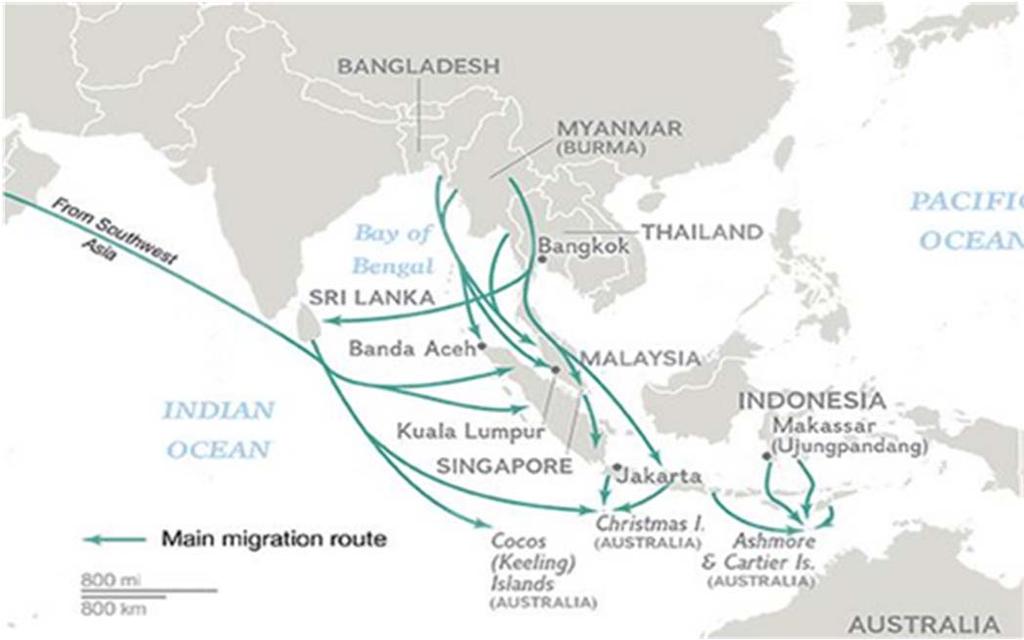 Ruta de América Central FUENTE: The United Nations Migration Agency Ruta Migratoria del Sudeste Asiático: Es la ruta utilizada por los migrantes musulmanes
