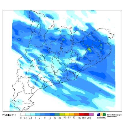 Precipitació estimada en 24 hores dels dies 22 i 23 d acord amb les imatges dels radars gestionats per l SMC i corregida segons les dades dels pluviòmetres de la XEMA A la taula següent es detallen