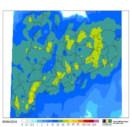 quantitats de precipitació que van igualar o superar els 70 mm entre els dies 3 i 6 d abril a les estacions gestionades per l SMC, mentre que la figura 6 mostra la distribució de la precipitació a