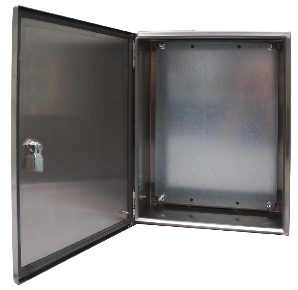 Stainless Steel Wallmount Enclosures Removable stainless steel hinge pins allow easy door removal for modification.