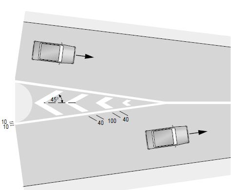 3 Demarcación de Aproximación a Obstáculos Esta demarcación se utiliza para guiar el tránsito de manera adecuada cuando éste se aproxima a una obstrucción fija dentro de la calzada, que es imposible