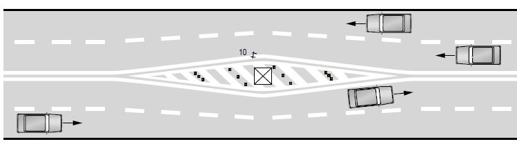 éstas. Figura 3.5-3 Ejemplos Demarcación Aproximación a Obstáculos 3.5.4 No Bloquear Cruce Esta señal indica a los conductores la prohibición que establece la ley de quedar detenido dentro de un cruce por cualquier razón.