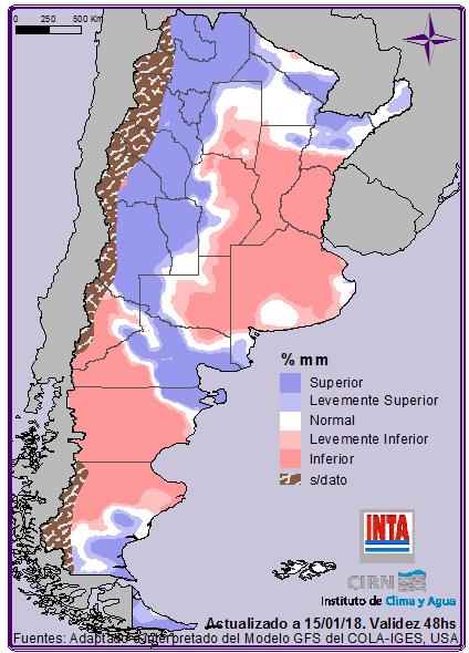 Los mayores acumulados ocurrirían en áreas de la región del NOA, Cuyo y NEA (norte) donde resultarían superiores a los esperados para este periodo así como en las áreas de Patagonia ( norte y sur).
