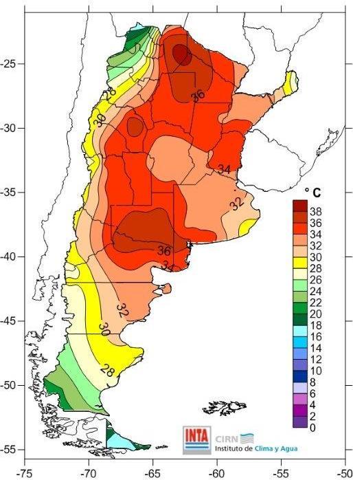 Análisis de la temperatura máxima semanal del 07 al 13 de Enero de 2018 L a temperatura máxima media más alta de la semana se registró en Rivadavia SMN (39.0 C) y la más baja en La Quiaca SMN (17.