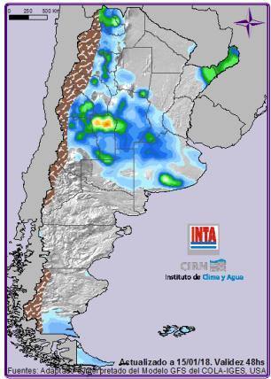 (mm) Martes 16: Lluvias y tormentas aisladas sobre Cuyo (sur) y Misiones. Lluvias y lloviznas sobre Tierra del Fuego. Miércoles 17: Lluvias y tormentas aisladas sobre NOA (oeste), Cuyo, reg.