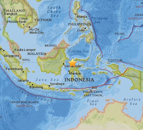 Un terremoto de magnitud 7,5 ocurrió a 80,8 km (50,2 millas) al norte de Palu, Indonesia a una profundidad de 10 km (6,2 millas).