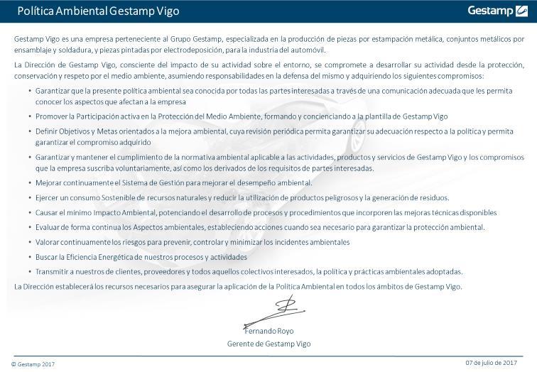 Declaración ambiental Gestamp Vigo.