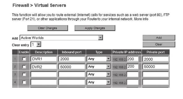 Haga clic en <Firewall> - <Virtual Servers> en el menú de la parte izquierda. 2. Establezca la autenticación de puertos para <Web Port>. 2-1.