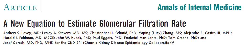 CKD-EPI Chronic Kidney Disease Epidemiology Collaboration IFG (Cr <0.70) = 144 x (Cr es/0.7) -0.329 x 0.993 -edad IFG (Cr > 0.