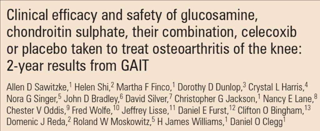 Tratamiento: SYSADOAs Continuación del estudio GAIT a 2 años incluyó a 662 pacientes No se observaron diferencias significativas respecto a placebo para ninguno de los grupos de tratamiento, tampoco