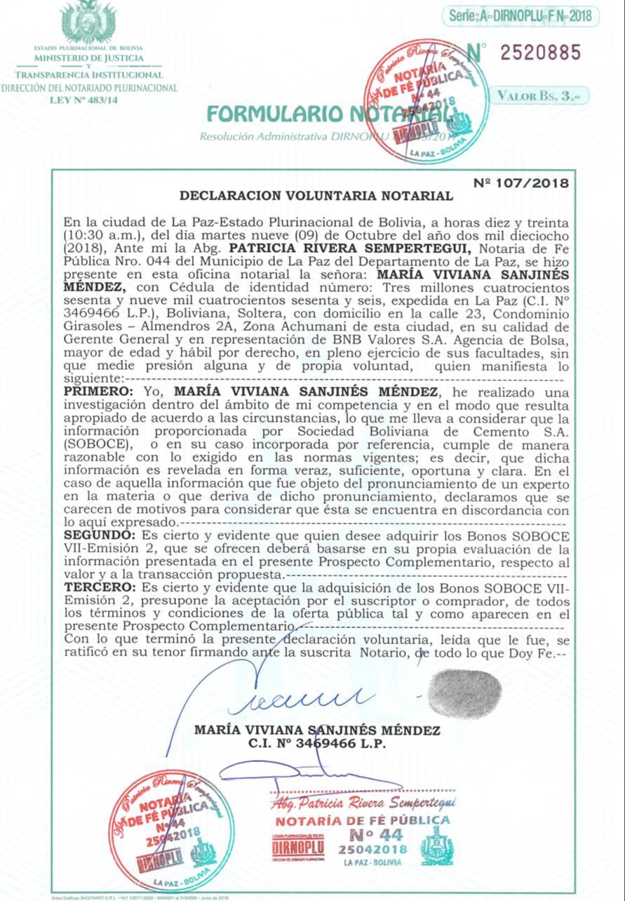 DECLARACIÓN DE RESPONSABILIDADES Declaración Voluntaria de los