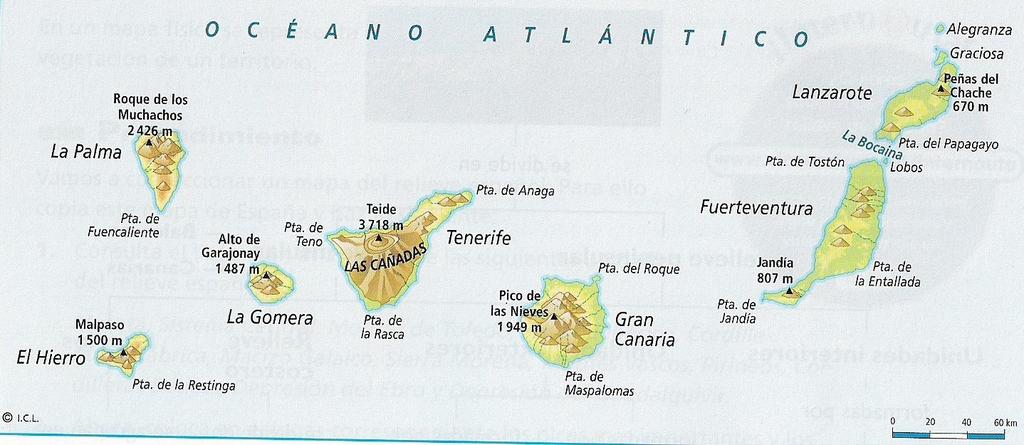 EL RELIEVE DE LAS ISLAS CANARIAS * El relieve de la islas Canarias es mntañs y de rigen vlcánic.