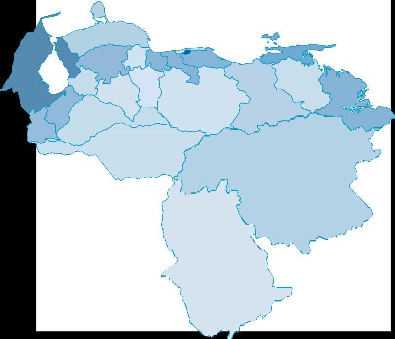 El segundo Estado con mayor frecuencia es Zulia (17%), le sigue Carabobo (9,3%) y Aragua (8,9%). El resto de los encuestados declaró haber nacido en alguno de los otros 20 Estados del país. III.