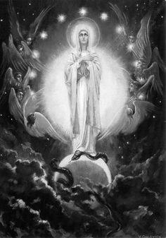 NOVENO DÍA Lectura del libro del Apocalipsis 12:1-6 Apareció en el cielo una señal grandiosa: una mujer, vestida del sol, con la luna bajo sus pies y una corona de doce estrellas sobre su cabeza.