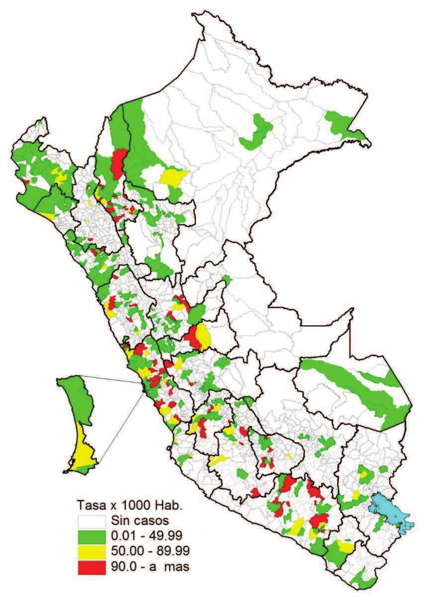 Incidencia de varicela por distritos, Perú 2018