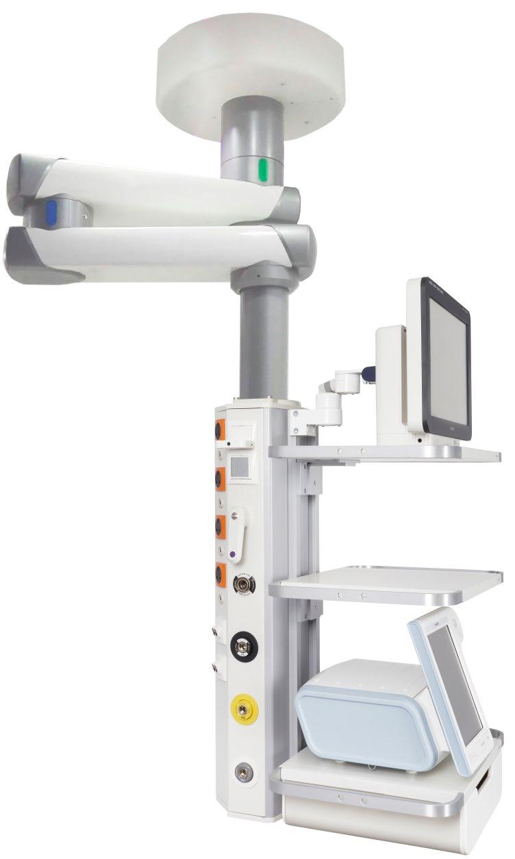 Sistema ergonómico para áreas críticas y quirófanos Optimiza el espacio de trabajo dentro de las unidades quirúrgicas y de las UCIs.