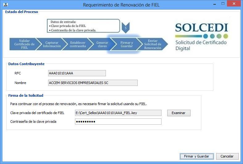 En el apartado Firma de la Solicitud haga clic en el botón Examinar e indique ruta del archivo.