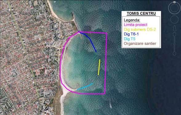 Lucrari realizate Lotul TOMIS CENTRU TOMIS SUD Zona denumita Tomis Sud a cuprins un tronson de plaja de aproximativ 1500m la nord de Portul turistic Tomis, mai precis intre digurile existente T1 si