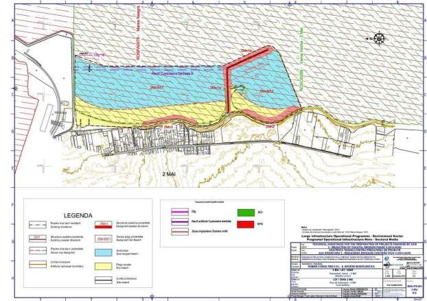 Figura 3-14: Pozitionarea zonei 2 Mai fata de Ariile Naturale Protejate de Interes Comunitar Luand in considerare specificul lucrarilor de protectie costiera, localizarea zonelor/loturilor in care
