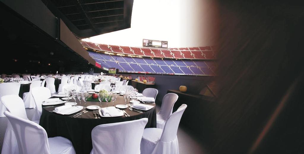 El Camp Nou disposa d espais i sales amb capacitat d allotjar entre 100 i 800 persones per celebrar el banquet de noces i, si es desitja, també la cerimònia civil prèvia.